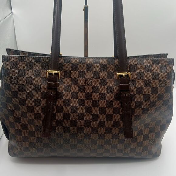 LOUIS VUITTON VINTAGE CHELSEA DAMIER EBENE HANDBAG PURSE TOTE - Picture 6 of 16